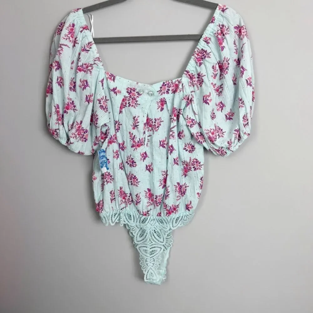 FREE PEOPLE | INTIMATELY Angela Floral Puff Sleeve Bodysuit NEW Women’s Size S